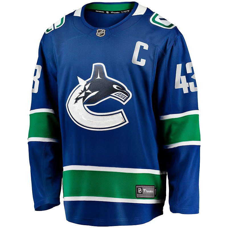 Maillot d'évasion à domicile des Canucks de Vancouver bleu Fanatics Quinn Hughes pour hommes