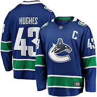 Fanatics pour hommes Quinn Hughes, bleu, joueur échappé des Canucks de Vancouver, à domicile - Maillot