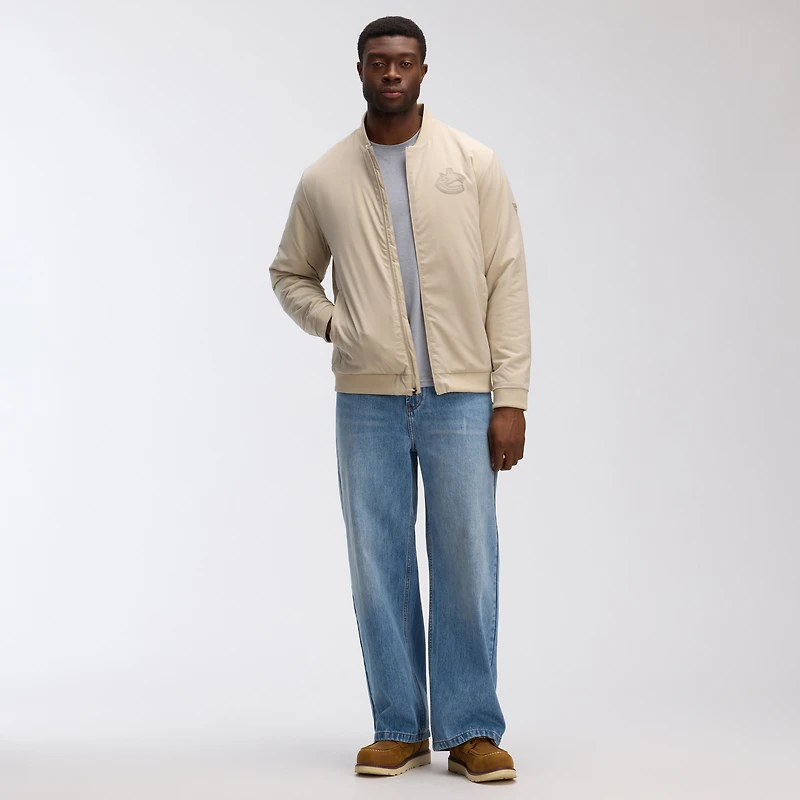 Blouson aviateur léger entièrement zippé Fanatics Tan Authentic Pro Road des Canucks de Vancouver pour hommes