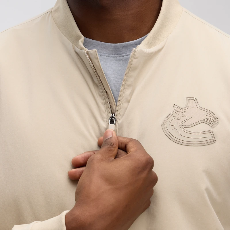 Blouson aviateur léger entièrement zippé Fanatics Tan Authentic Pro Road des Canucks de Vancouver pour hommes