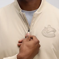 Blouson aviateur léger entièrement zippé Fanatics Tan Authentic Pro Road des Canucks de Vancouver pour hommes
