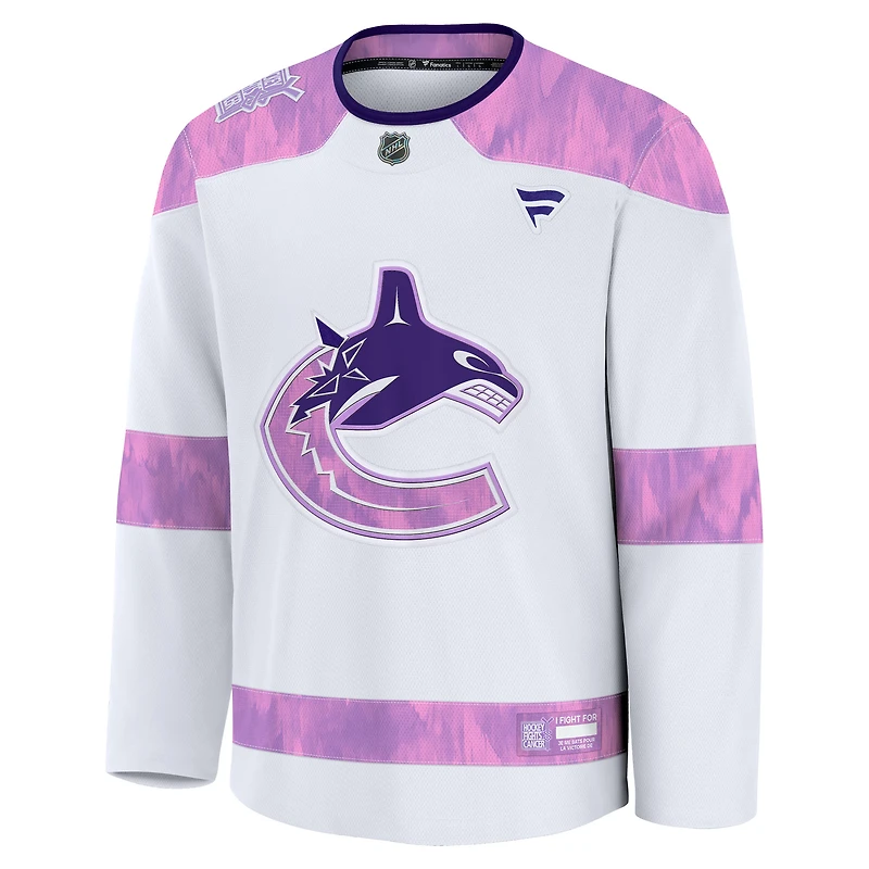 Men's Fanatics White Vancouver Canucks Hockey Fights Cancer Practice Jersey