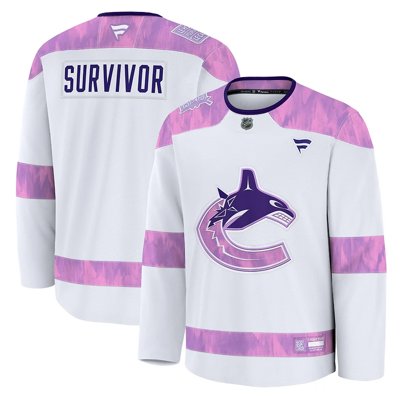 Men's Fanatics White Vancouver Canucks Hockey Fights Cancer Survivor Practice Jersey