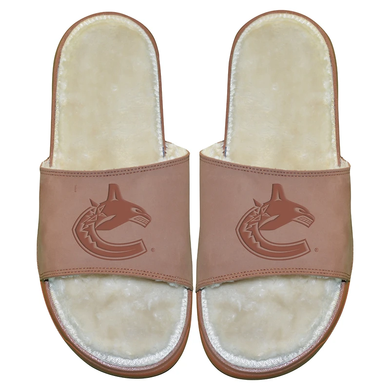 Sandales avec logo principal en fourrure de nubuck ISlide Vancouver Canucks pour hommes