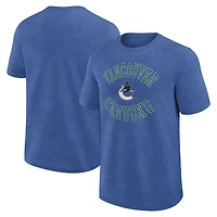 T-shirt bleu chiné avec logo athlétique pour homme des Canucks de Vancouver