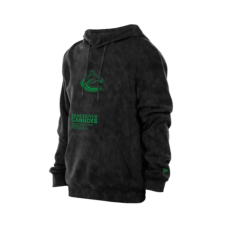 Sweat à capuche délavé minéral noir New Era pour homme des Vancouver Canucks