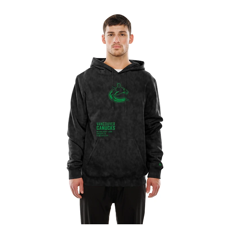 Sweat à capuche délavé minéral noir New Era pour homme des Vancouver Canucks