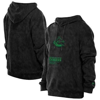 Sweat à capuche délavé minéral noir New Era pour homme des Vancouver Canucks