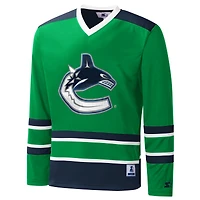Men's Starter Green Vancouver Canucks Cross-Check V-Neck - Long Sleeve T-Shirt