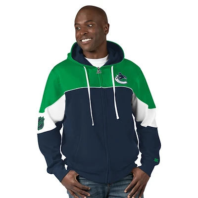 Men's Starter Navy/Green Vancouver Canucks Power Forward Full-Zip Hoodie