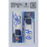 Quinn Hughes et Brock Boeser Vancouver Canucks autographiés 2021-22 Upper Deck SPx Winning Combos Materials Dual Relic #WC-BBQH Beckett Fanatics Witnessed Authenticated 9/10 Card