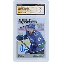 Carte de recrue autographiée de Quinn Hughes, joueur des Canucks de Vancouver, collection Upper Deck Parkhurst Prominent Prospects 2019-20, numéro PP-20, authentifiée par Fanatics Witnessed (CGC, 9/10).