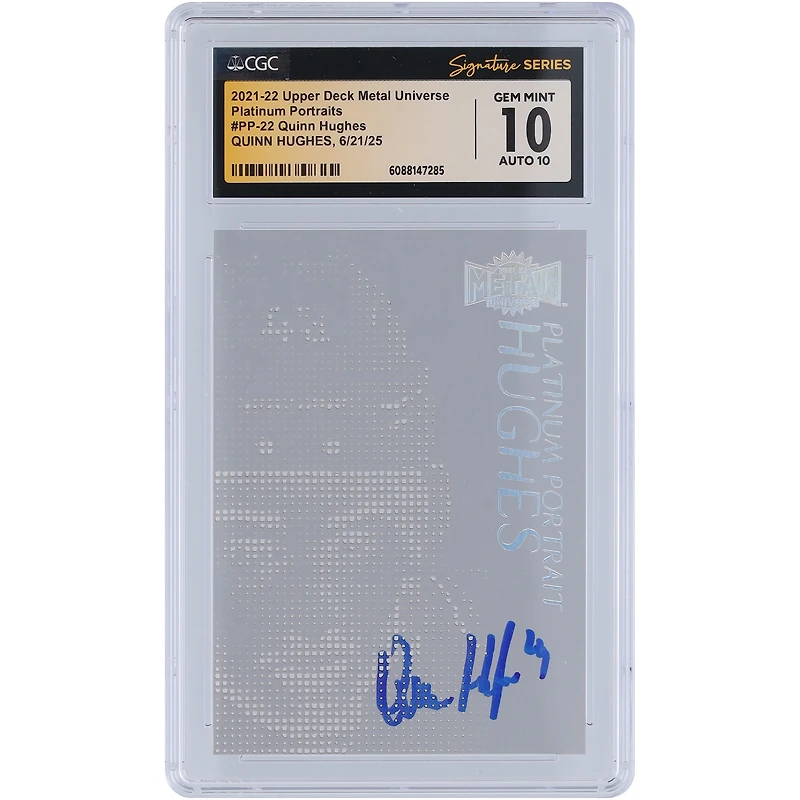 Quinn Hughes Vancouver Canucks Autographed 2021-22 Upper Deck Metal Universe Platinum Portraits #PP-22 CGC Fanatics Witnessed Authenticated 10/10 Card