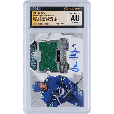 Quinn Hughes Vancouver Canucks Autographed 2021-22 Upper Deck SPx Extravagant Materials Relic #EM-QH CGC Fanatics Witnessed Authenticated Auto 10 Card