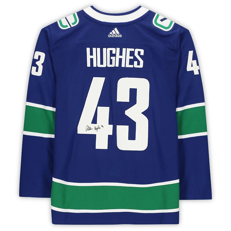Quinn Hughes Vancouver Canucks Autographed Blue Adidas Authentic Jersey