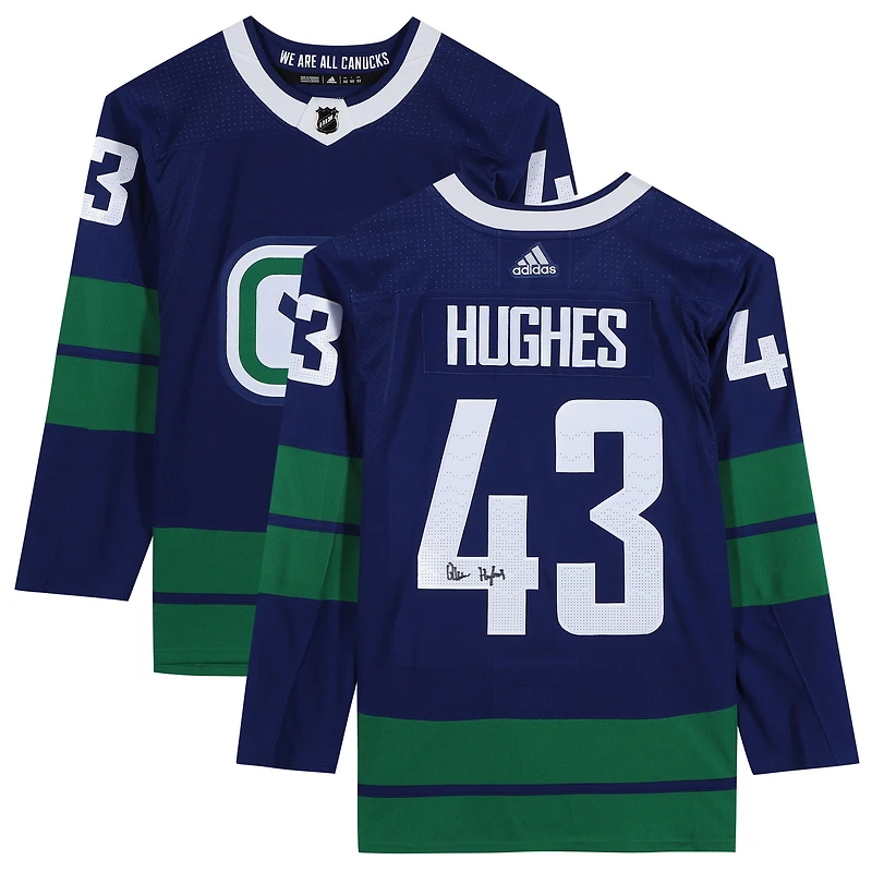 Maillot authentique Adidas bleu alternatif autographié de Quinn Hughes, des Canucks de Vancouver