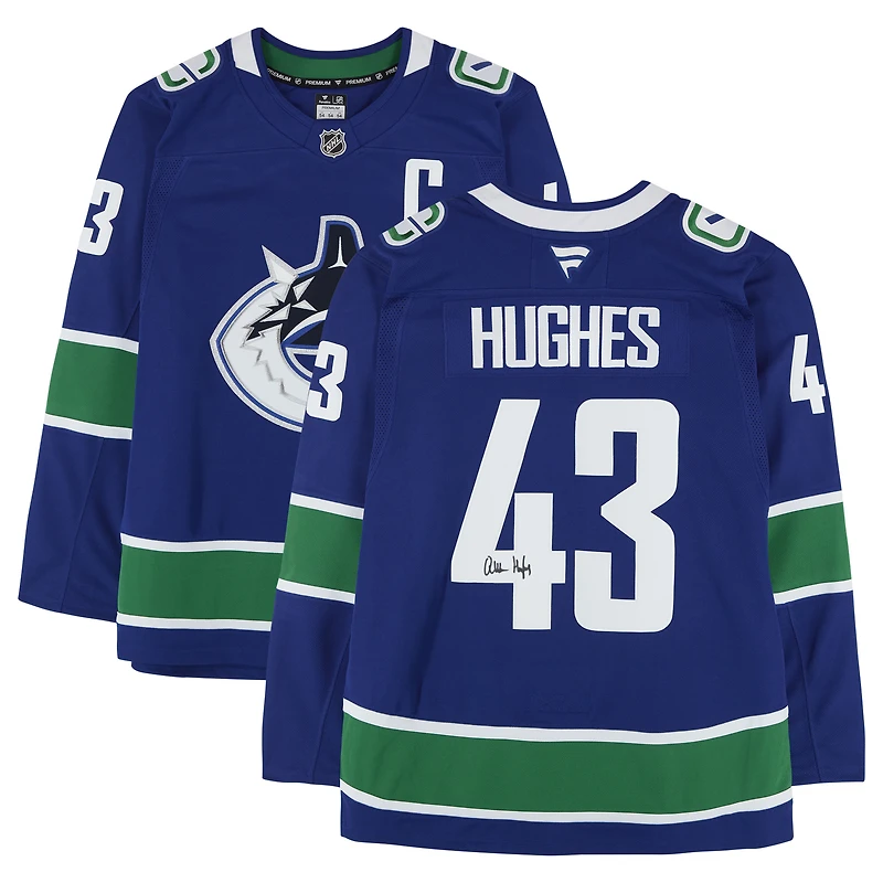 Maillot bleu autographié de Quinn Hughes, Canucks de Vancouver, Fanatics Premium