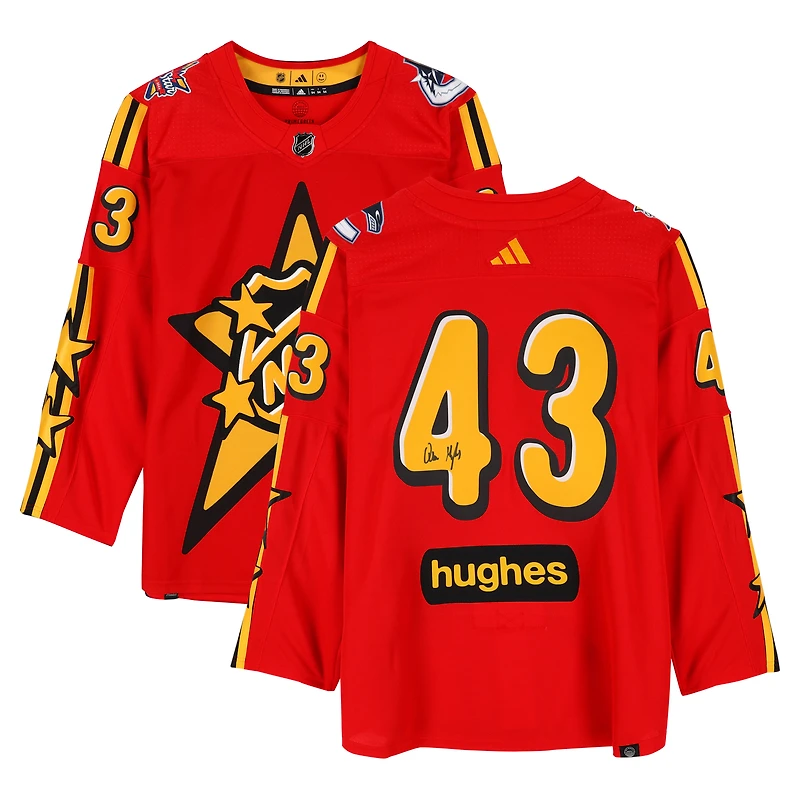 Maillot authentique adidas rouge autographié par Quinn Hughes des Canucks de Vancouver pour le match des étoiles 2024