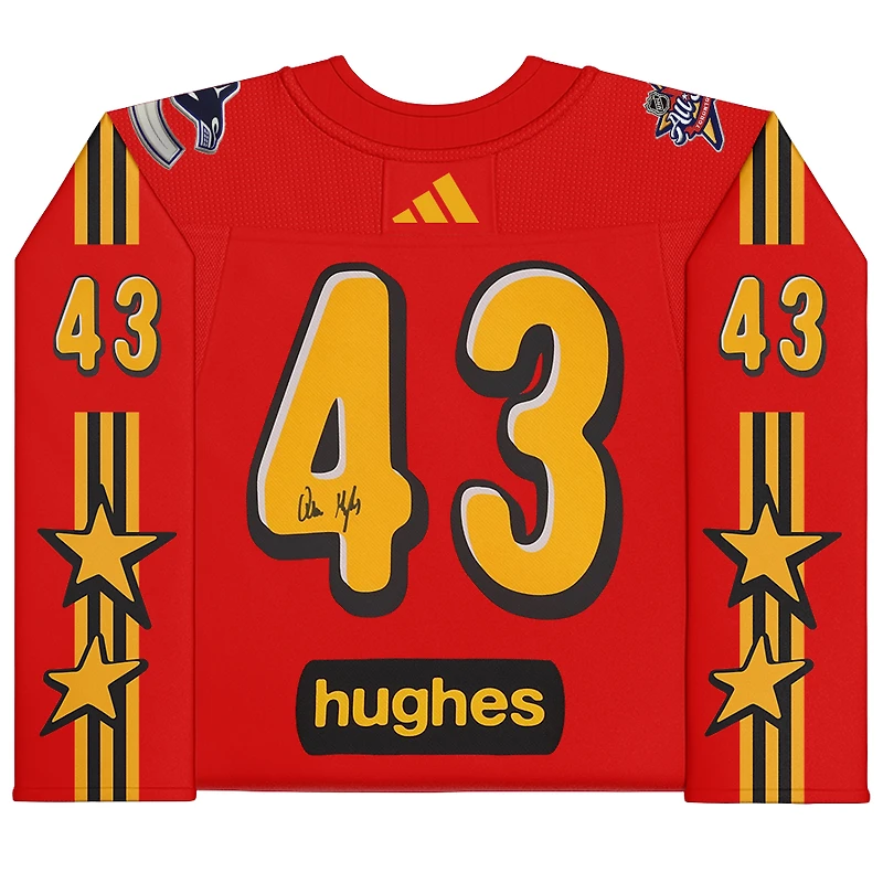 Maillot authentique adidas rouge autographié par Quinn Hughes des Canucks de Vancouver pour le match des étoiles 2024