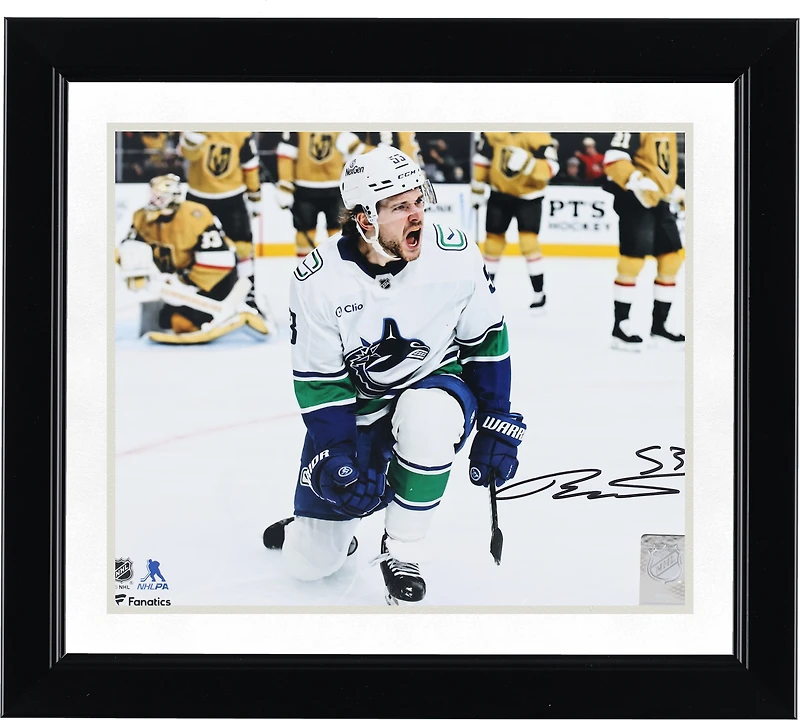 Teddy Blueger Vancouver Canucks Autographed 8" x 10" White Jersey Celebration Photograph