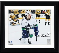 Teddy Blueger Vancouver Canucks Autographed 8" x 10" White Jersey Celebration Photograph