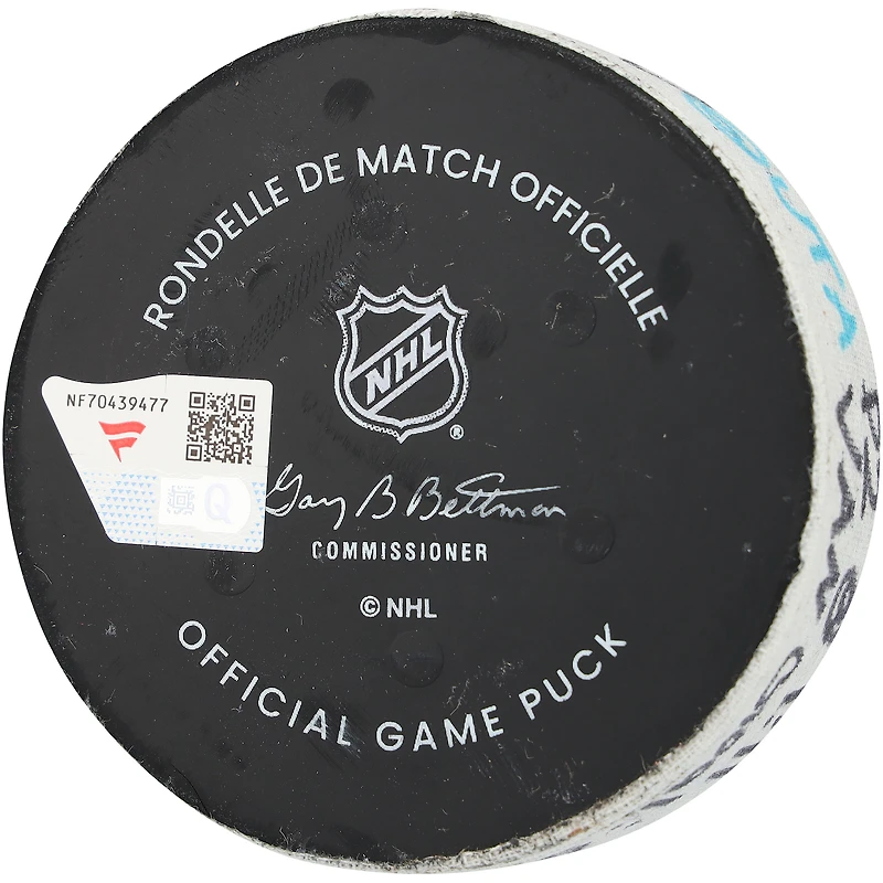Teddy Blueger Vancouver Canucks Game-Used Goal Puck from February 2, 2026 vs. Utah Mammoth