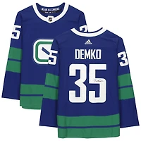 Maillot authentique adidas bleu dédicacé par Thatcher Demko des Vancouver Canucks