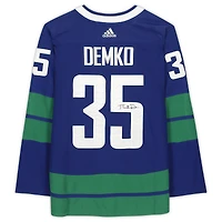 Maillot authentique adidas bleu dédicacé par Thatcher Demko des Vancouver Canucks