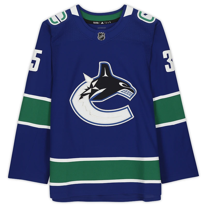 Maillot authentique adidas bleu autographié par Thatcher Demko des Vancouver Canucks