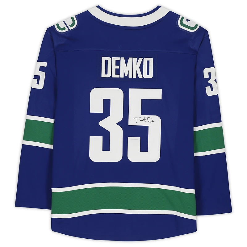 Maillot Breakaway bleu autographié par Thatcher Demko des Vancouver Canucks