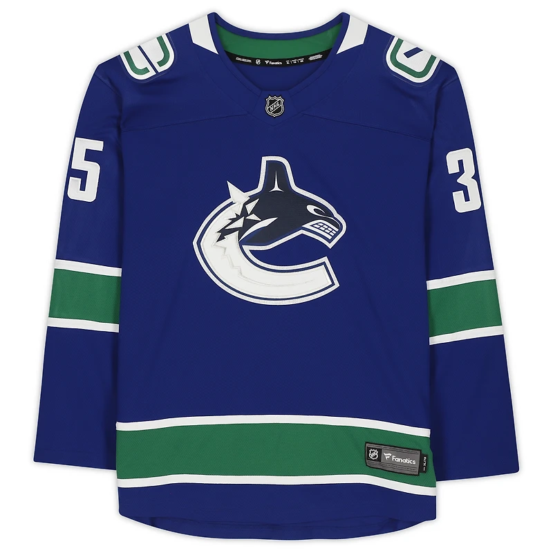 Maillot Breakaway bleu autographié par Thatcher Demko des Vancouver Canucks