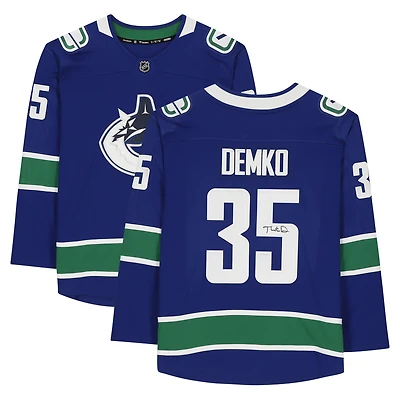 Maillot Breakaway bleu autographié par Thatcher Demko des Vancouver Canucks