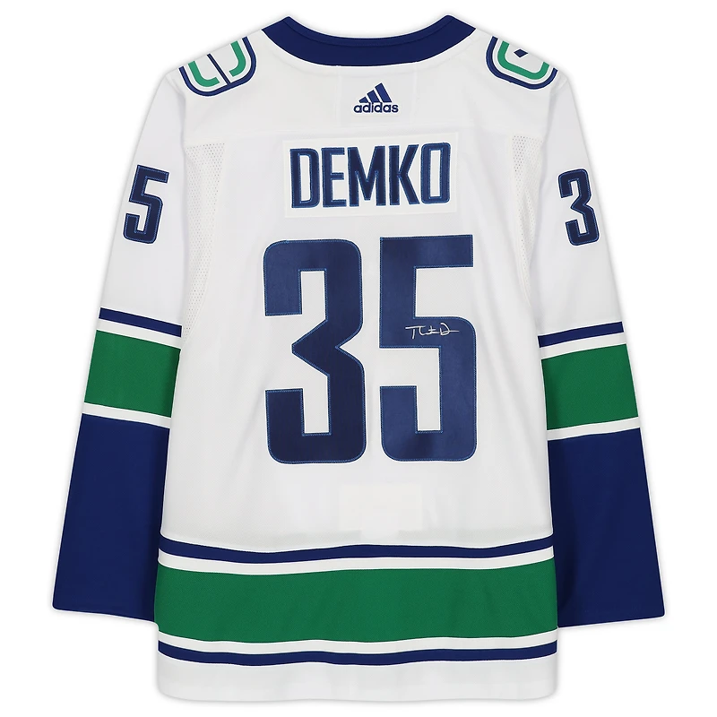 Maillot authentique Adidas blanc autographié par Thatcher Demko des Vancouver Canucks