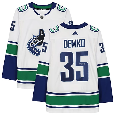 Maillot authentique Adidas blanc autographié par Thatcher Demko des Vancouver Canucks