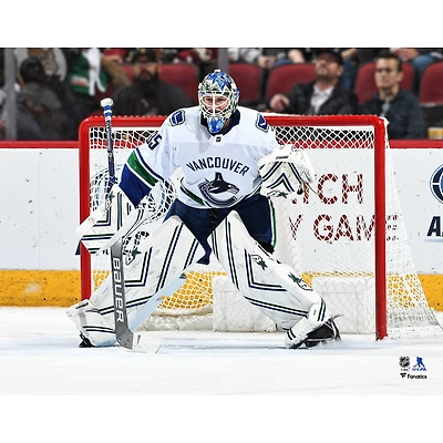 Thatcher Demko Vancouver Canucks Unsigned White Jersey Net Photograph