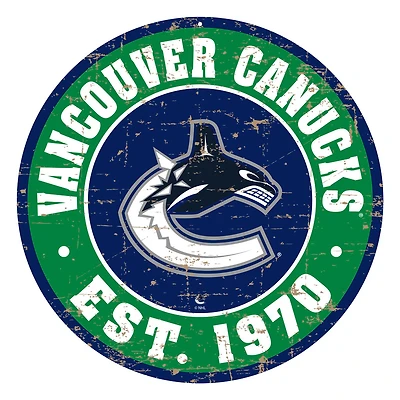 Vancouver Canucks - Enseigne murale ronde en détresse de 12 po