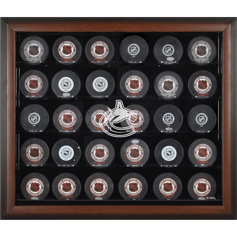 Vitrine de présentation marron pour 30 rondelles des Canucks de Vancouver