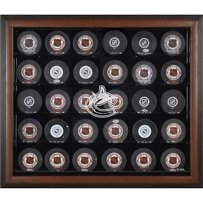 Vitrine de présentation marron pour 30 rondelles des Canucks de Vancouver