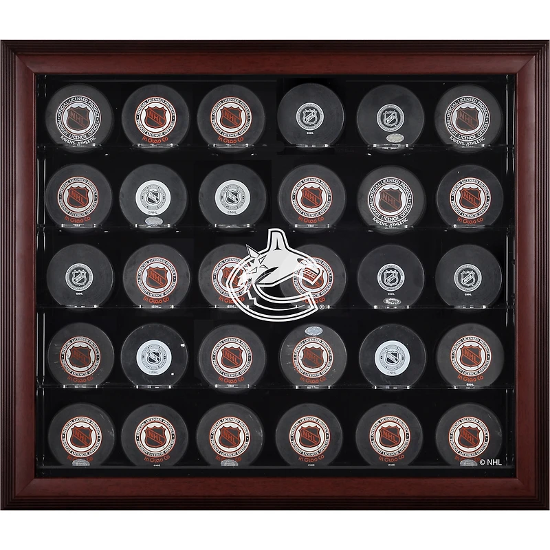 Vitrine de présentation en acajou pour 30 rondelles des Canucks de Vancouver