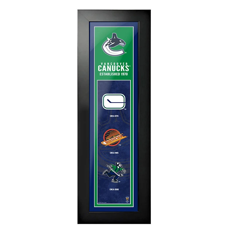Canucks de Vancouver - Tableau encadré « Logos et Histoire » (15 x 56 cm)