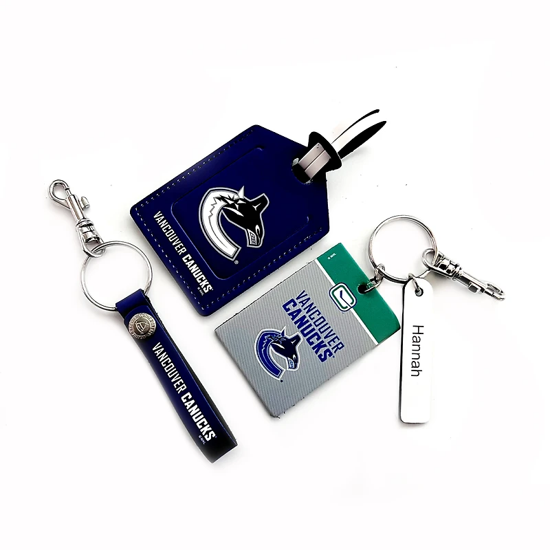 Coffret cadeau trois pièces en cuir des Canucks de Vancouver avec étiquette personnalisée