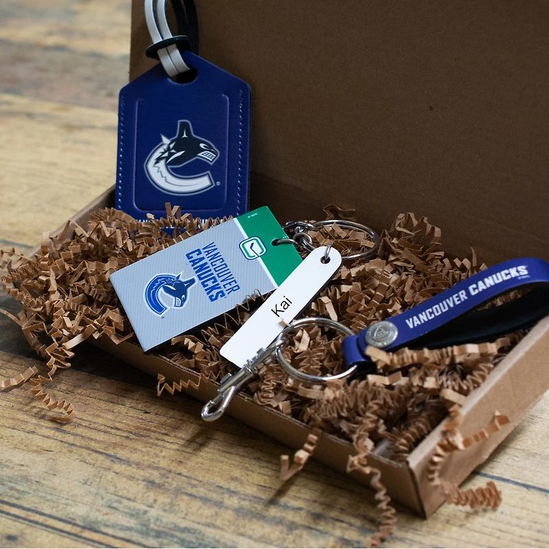 Coffret cadeau trois pièces en cuir des Canucks de Vancouver avec étiquette personnalisée