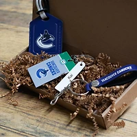 Coffret cadeau trois pièces en cuir des Canucks de Vancouver avec étiquette personnalisée