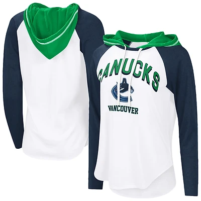 T-shirt à capuche manches longues VIP G-III 4Her par Carl Banks pour femme, blanc, Vancouver Canucks