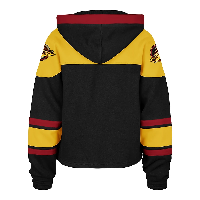 Women's '47 Black Vancouver Canucks Cropped Superior Lacer Pullover Hoodie