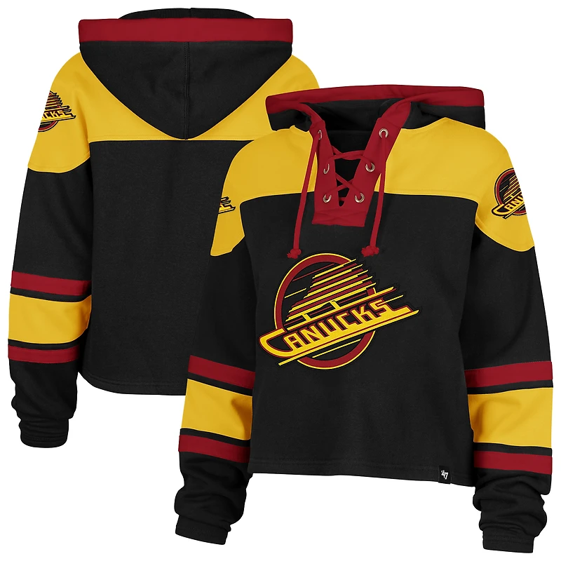 Sweat à capuche court en dentelle de qualité supérieure pour femme '47 Black Vancouver Canucks