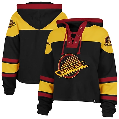 Sweat à capuche court en dentelle de qualité supérieure pour femme '47 Black Vancouver Canucks