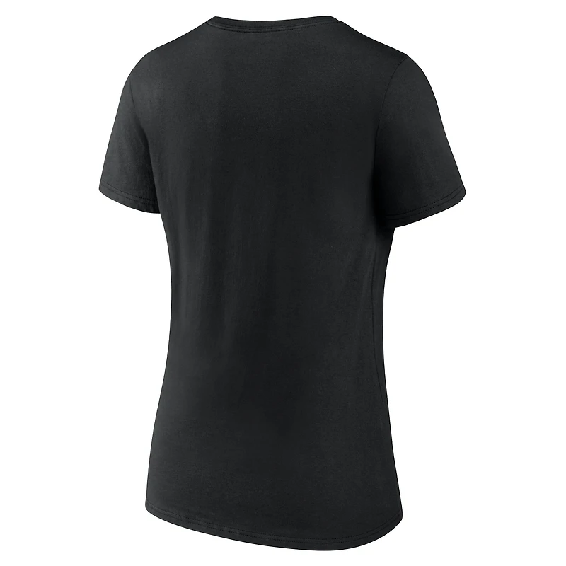 T-shirt à col en V noir pour femmes des Canucks de Vancouver avec logo alternatif