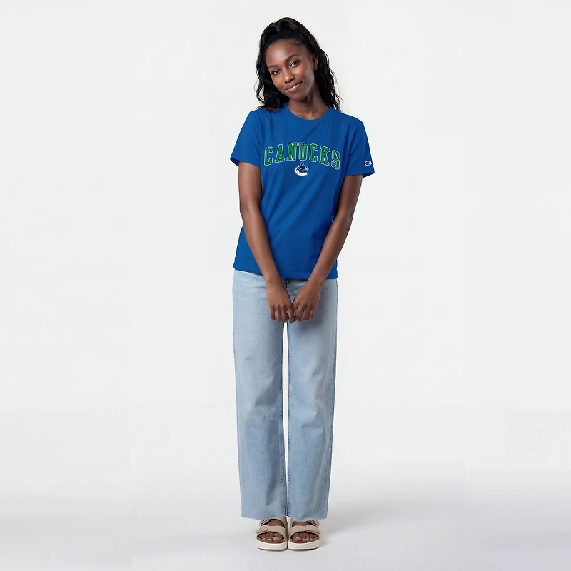 T-shirt féminin Champion Royal Vancouver Canucks avec logo de la mascotte Arch