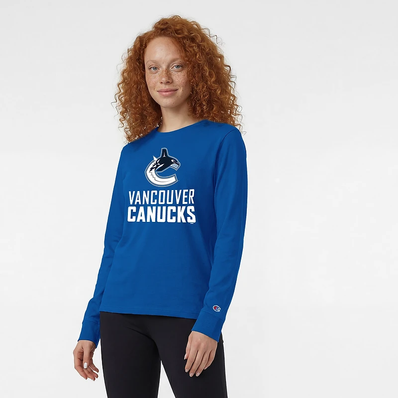 Women's Champion  Royal Vancouver Canucks Wordmark Lockup Long Sleeve T-Shirt